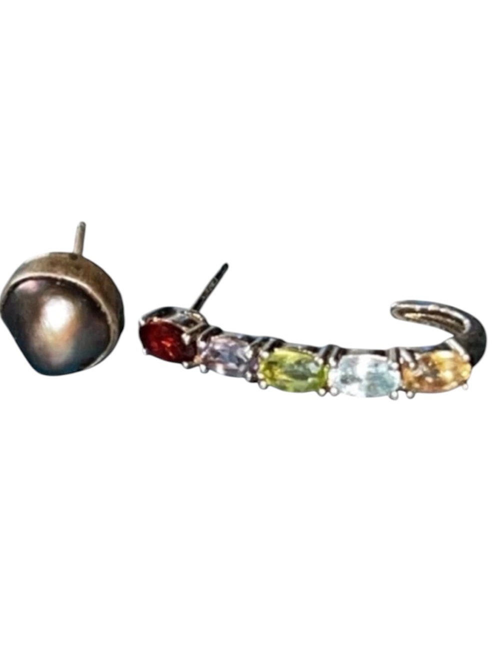 Sterling Silver Pearl Garnet Amethyst Peridot Topaz Citrine Single Hoop Earrings